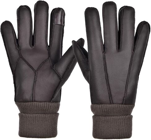 Harssidanzar Touchscreen Shearling Gloves,Women Warm Winter Leather Shearling Sheepskin Touchscreen Texting Gloves KL033US in Saudi Arabia