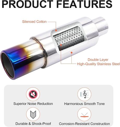 Vechkom 2.5" (63MM) Inlet Exhaust Muffler Stainless Steel Exhaust Resonator Bent Pipe Muffler Diesel Exhaust Tip 2.5" (63MM) Outlet for Car Sedan SUV Truck Vehicles in Saudi Arabia