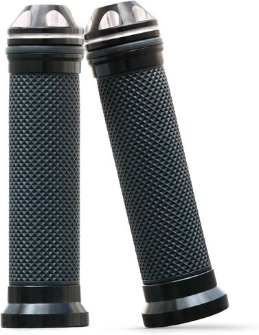 Motorcycle Grips for Handlebar, CNC Aluminum & Rubber Motorcycle Hand Grips with Bar End Cap, for 7/8" 22mm Handle Bars Compatible with Chopper Cruiser Street Bike Dirt Bike in Saudi Arabia