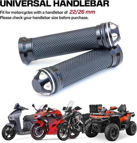 Motorcycle Grips for Handlebar, CNC Aluminum & Rubber Motorcycle Hand Grips with Bar End Cap, for 7/8" 22mm Handle Bars Compatible with Chopper Cruiser Street Bike Dirt Bike in Saudi Arabia