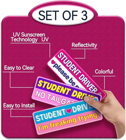 Teen Driver Magnet Sticker: Funny Learner Driver Safety - 4 Pack Car Magnets - 10" x 3.5" in Kuwait