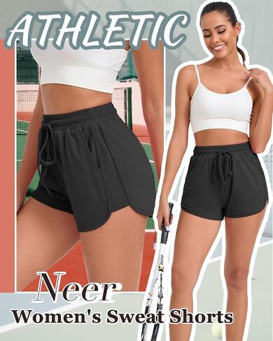 Neer 4 Pack Women's Sweat Shorts, Casual Athletic Workout Shorts with Pockets Drawstring Summer Lounge Bottoms in Kuwait