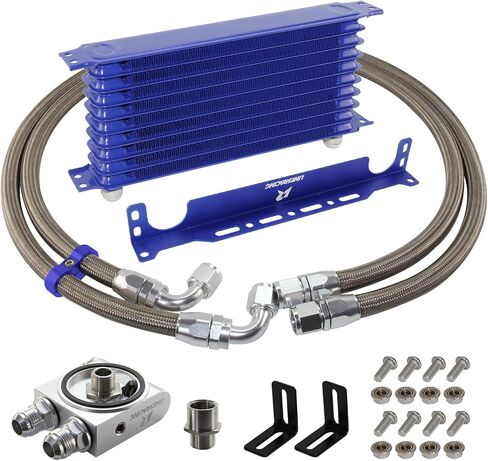 Universal 7 10 13 15 19Row Oil Cooler w/Mounting Bracket Kit Fits For Thermostatic 73 Degree ±0.5° AN10 7/8"-14 UNF And 1/8" NPT Aluminum (15 Row-Black) in Kuwait