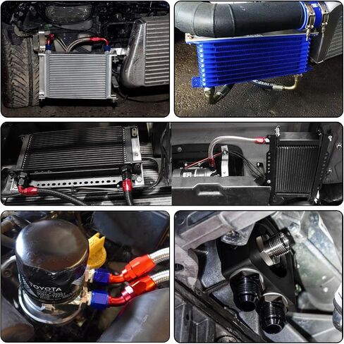Universal 7 10 13 15 19Row Oil Cooler w/Mounting Bracket Kit Fits For Thermostatic 73 Degree ±0.5° AN10 7/8"-14 UNF And 1/8" NPT Aluminum (15 Row-Black) in Kuwait