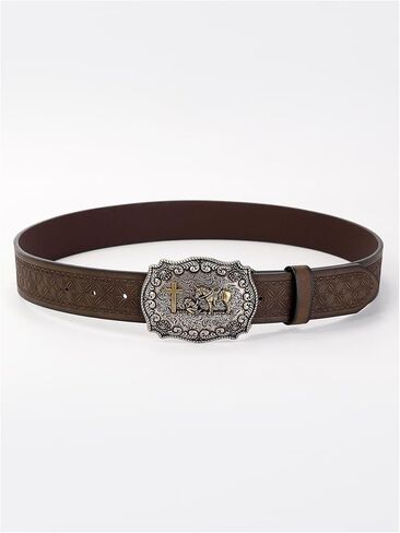 Women's Retro Vintage Horse Metal Buckle Belt Faux Leather Floral Western Waist Belts in Saudi Arabia