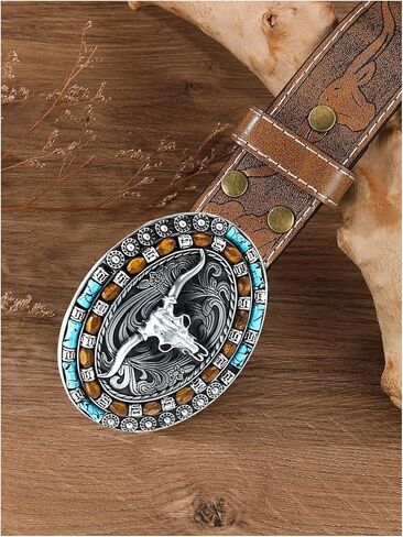 Women's Retro Vintage Horse Metal Buckle Belt Faux Leather Floral Western Waist Belts in Saudi Arabia