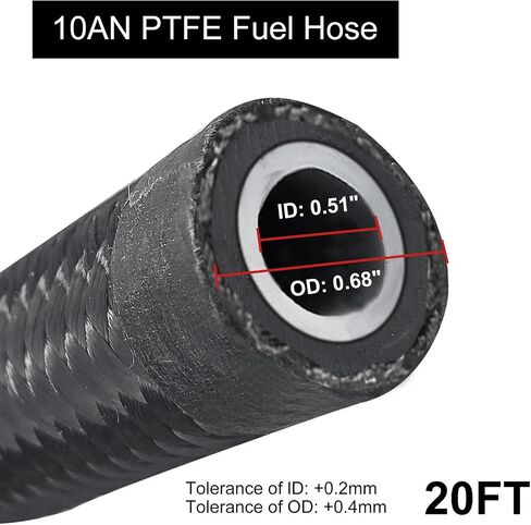 10AN PTFE Fuel Hose Line E85 Nylon Braided 20FT Black in Kuwait