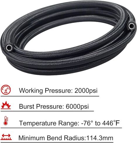 10AN PTFE Fuel Hose Line E85 Nylon Braided 20FT Black in Kuwait