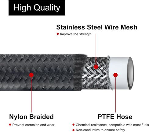 10AN PTFE Fuel Hose Line E85 Nylon Braided 20FT Black in Kuwait