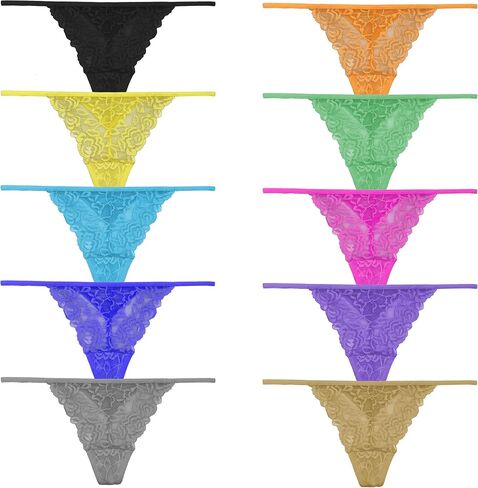 Pack 10 G-String Underwear for Women Lace Thongs Panties, Assorted Different Lace Pattern & Colors in Kuwait