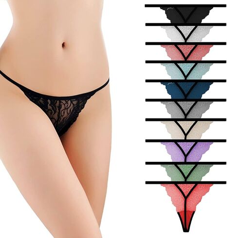 Pack 10 G-String Underwear for Women Lace Thongs Panties, Assorted Different Lace Pattern & Colors in Kuwait