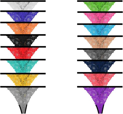 Pack 10 G-String Underwear for Women Lace Thongs Panties, Assorted Different Lace Pattern & Colors in Kuwait