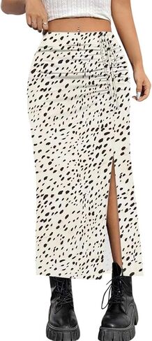 Aimcoo Womens Leopard Print Midi Skirt with Slit Stepressy Ruched Long Traints Summer Summer مرنة مرنة عالية الخصر التنانير الأزهار in Kuwait