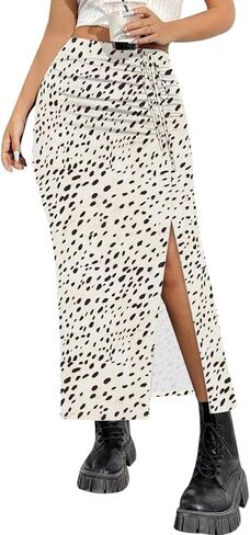 Aimcoo Womens Leopard Print Midi Skirt with Slit Stepressy Ruched Long Traints Summer Summer مرنة مرنة عالية الخصر التنانير الأزهار in Kuwait