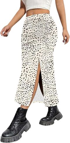 Aimcoo Womens Leopard Print Midi Skirt with Slit Stepressy Ruched Long Traints Summer Summer مرنة مرنة عالية الخصر التنانير الأزهار in Kuwait