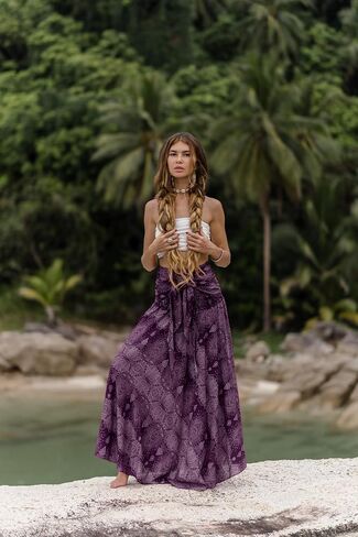 Women’s Boho Maxi Long Skirt & Dress – 2-in-1 Convertible Mandala Floral Hippie Outfit – Summer Beachwear, Fair Trade in Kuwait