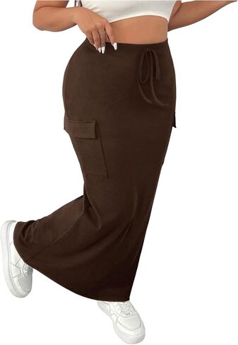 SOLY HUX Women's Plus Size Cargo Skirts Y2k Vintage Long Maxi Skirts with Pockets Streetwear in Saudi Arabia