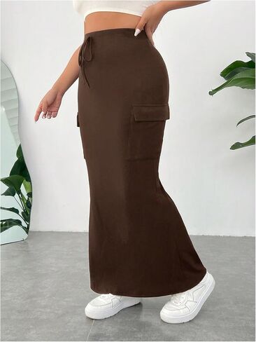 SOLY HUX Women's Plus Size Cargo Skirts Y2k Vintage Long Maxi Skirts with Pockets Streetwear in Saudi Arabia
