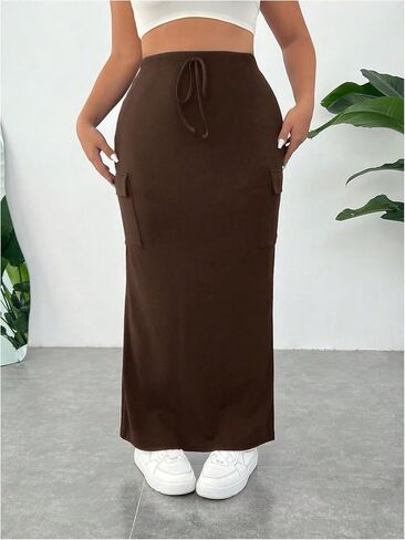SOLY HUX Women's Plus Size Cargo Skirts Y2k Vintage Long Maxi Skirts with Pockets Streetwear in Saudi Arabia