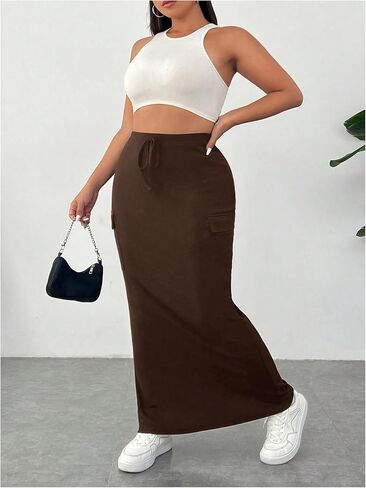 SOLY HUX Women's Plus Size Cargo Skirts Y2k Vintage Long Maxi Skirts with Pockets Streetwear in Saudi Arabia