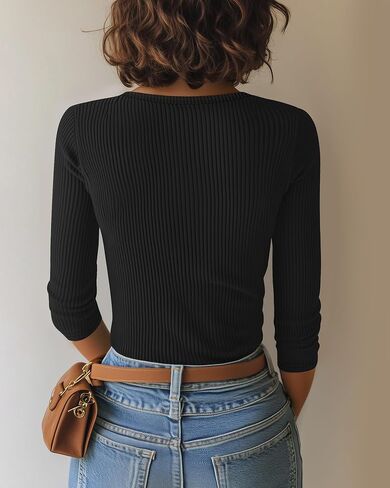 3 Pack Women's 3/4 Sleeve T Shirts Basic Scoop Neck Ribbed Knit Slim Fit Tops 2025 Summer Casual Tight Tees in Saudi Arabia