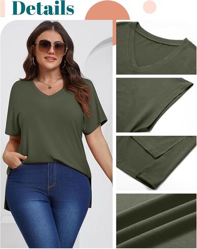 Ficerd 3 Pack Plus Size V Neck T-Shirts for Women, Short Sleeve Split Side High Low Hem Tunics Tops Basic Summer Tee Blouses in Saudi Arabia