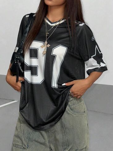 Shenhe Women's Graphic Football Jersey Top v Neck Short Sould Tertwear in Kuwait