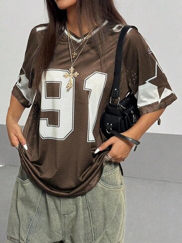Shenhe Women's Graphic Football Jersey Top v Neck Short Sould Tertwear in Kuwait