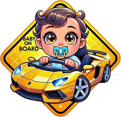 Baby On Board Magnet – Cute Baby and Dog in Blue SUV Design | 5"x5" Child Safety Car Sign by SIGNS THAT POP – Magnetic, Weatherproof | Cartoon Vehicle Magnet (1 Pack) in Kuwait