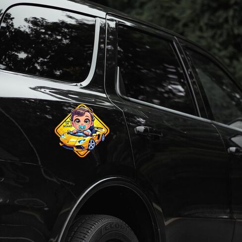 Baby On Board Magnet – Cute Baby and Dog in Blue SUV Design | 5"x5" Child Safety Car Sign by SIGNS THAT POP – Magnetic, Weatherproof | Cartoon Vehicle Magnet (1 Pack) in Kuwait