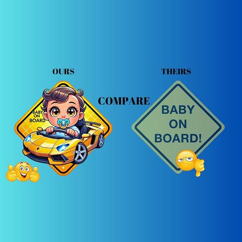Baby On Board Magnet – Cute Baby and Dog in Blue SUV Design | 5"x5" Child Safety Car Sign by SIGNS THAT POP – Magnetic, Weatherproof | Cartoon Vehicle Magnet (1 Pack) in Kuwait