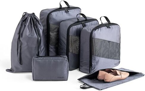 Compression Packing Cubes for Travel 6 Sets, Luggage Space Saving Travel Essentials Accessories for Suitcase Organizer Bags Set, Durable Organizer Bags (cream) in Saudi Arabia