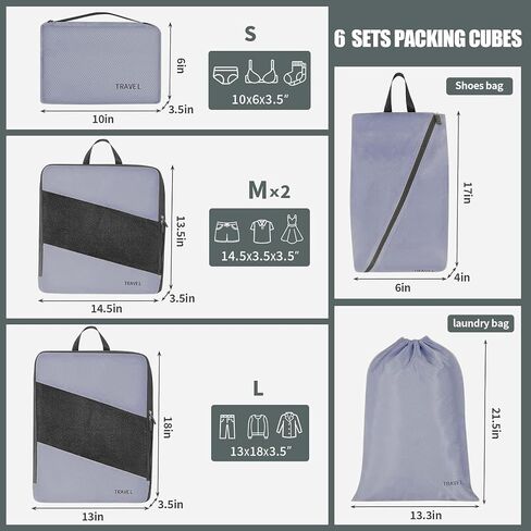 Compression Packing Cubes for Travel 6 Sets, Luggage Space Saving Travel Essentials Accessories for Suitcase Organizer Bags Set, Durable Organizer Bags (cream) in Saudi Arabia