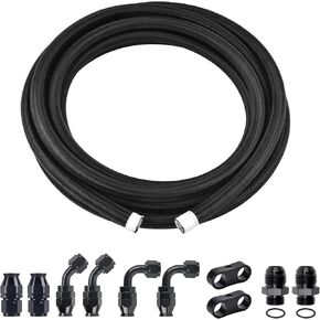 EVIL ENERGY 8AN PTFE Fuel Line Kit, AN8 E85 Nylon Braided Fuel Hose kit 10FT Black PTFE Hose