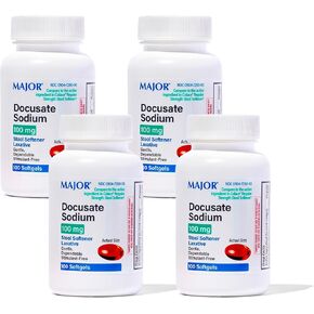 Docusate Major Sodium 100 Mg - Sovener Sovener Laxative Laxative لتخفيف الإمساك - مطهرات البراز للنساء والرجال - خالية من الغلوتين - 100 ناعمة (4 عبوات)