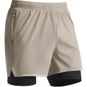 Pioneer Camp Men's Gym Running Shorts with Zipper Pockets 5 inch Inseam 2 in 1 Quick Dry Workout Athletic Shorts with Liner