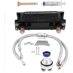 Motorcycle Engine Oil Cooler Oil Cooling Radiator System Kit for CB CG 100CC-250CC (65ml-Black) Motorbike Oil Cooler Cooling Radiator Engine Set