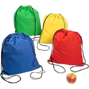 Large Bright Canvas Drawstring Bags - Set of 12 - Reusable Apparel Accessories