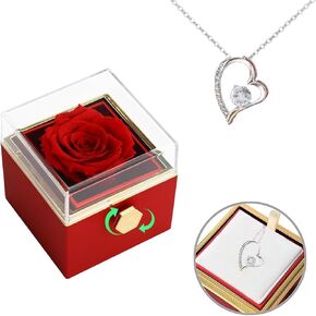 Eternal Red Rose Revolving Box - Built-in A Delicate Necklace, Revolving Box Matched with Any Other Jewelry, for Mom, Girlfriend, Wife, Valentine's Day, Birthdays and Anniversaries