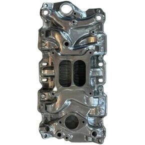 Polished Aluminum Intake Manifold, Small Block Chevy Mid Rise Dual Plane 55-95