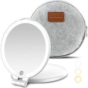 FUNTOUCH 7'' Travel Makeup Mirror with Lights 10X Magnifying, 3 Color Portable Double Side Vanity Mirror with Rechargeable for Travel Essential, Gifts for Women
