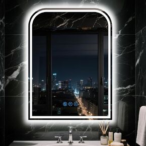 LED Bathroom Mirror, 24"x 32" LED Mirror with Lights for Bathroom, Lighted Vanity Mirrors for Wall, Anti-Fog, Dimmable, Tempered Glass, Memory Function, 3 Colors, Safe Use (White)