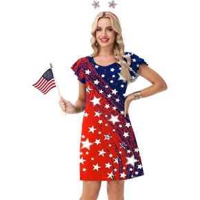 Aobute Womens 4th of July Dress American Flag Party Dresses USA Parade Mini Dress
