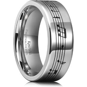 King Will Will Stains Stains Band for Men ، 8mm Men Wedding Ring مصقولة مع موظفي الموسيقى/تصميم الملاحظات الموسيقية ، وفرقة الزفاف السوداء والصلب الملاءمة للارتداء اليومي مع حجم 7-12