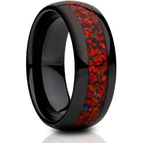 OVIEDO JEWELRY Galaxy Opal Tungsten Ring,Black,Engagement Ring,Red Anniversary,Dome Band,Comfort Fit, Jewelry