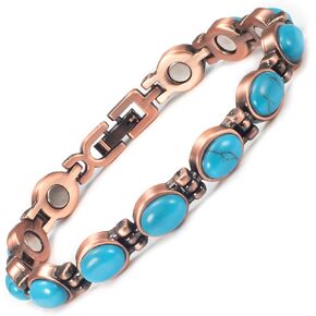 Wollet Copper Bracelets for Women, Natural Blue Turquoise Gemstone Bracelets Link, Copper Magnetic Bracelet, Pure Copper Adjustable Jewelry