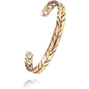Copper Bracelets for Women, 99% Pure Adjustable Tricolor Gold Braided Bracelet, Copper Jewelry Gift (1004)