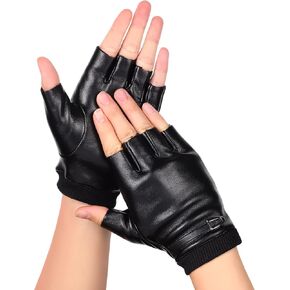 RCFINE Faux Leather Fingerless Gloves - Driving & Outdoor Sport Half Finger Gloves