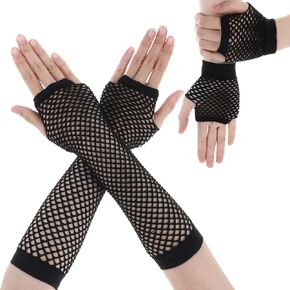 2 Pairs Lone Fishnet Gloves Fingerless and Short Fishnet Mesh Gloves Long Fingerless Fishnet Gloves Stretchy Fishnet Gloves Short Fishnet Gloves for Women 80s 90s theme Halloween Party