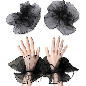 Lace Wrist Cuffs Gloves Black Pearl Women Elegant Gothic Vintage Sexy Brides Wedding Hand Sleeve Halloween Party Decor 1 Pair